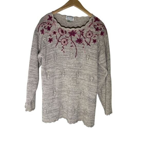 Cotton  Collectibles Sweaters - Women's Vintage Cotton Collectibles Sweater Small Cream Pink Embroidered